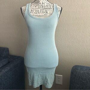 Zara Acid Wash Distressed Bodycon Ribbed Light Blue Mini Tank Dress S Casual